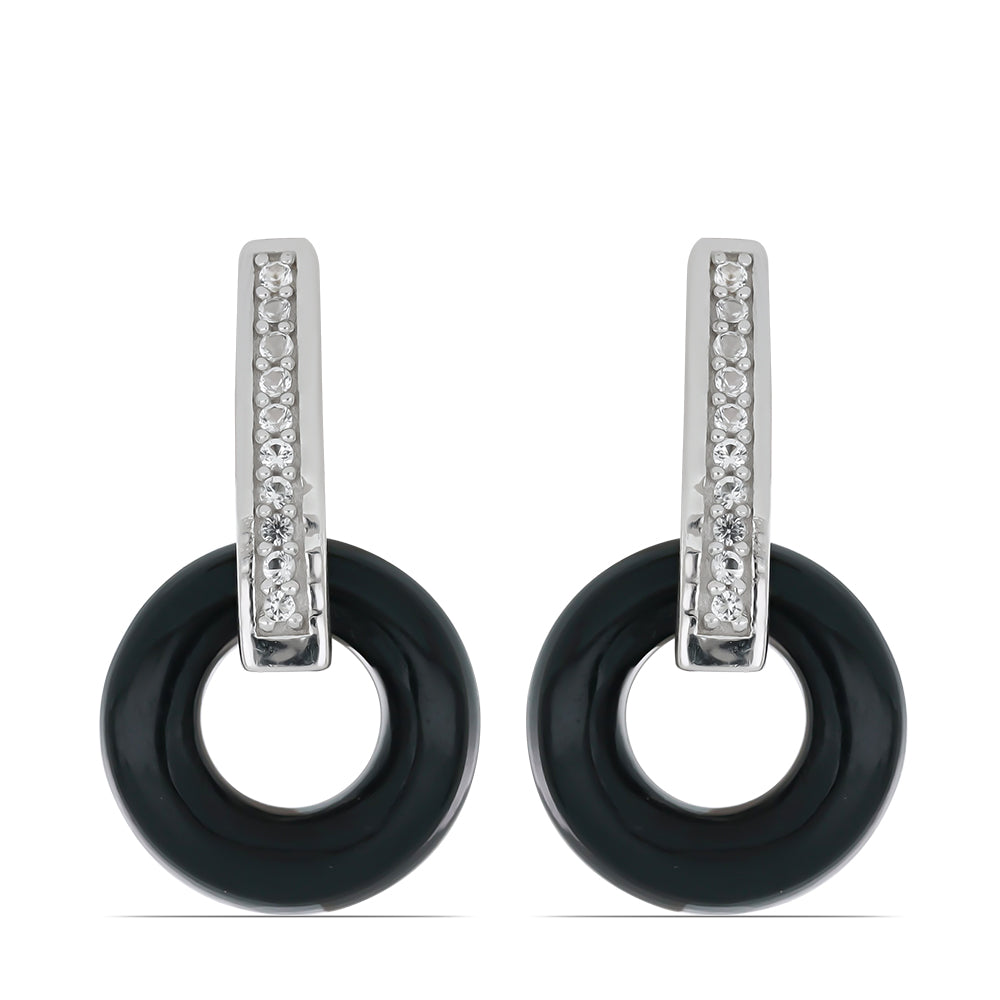 Pendientes de Plata con Ónix negro de Suwar y Topacio Blanco 1 