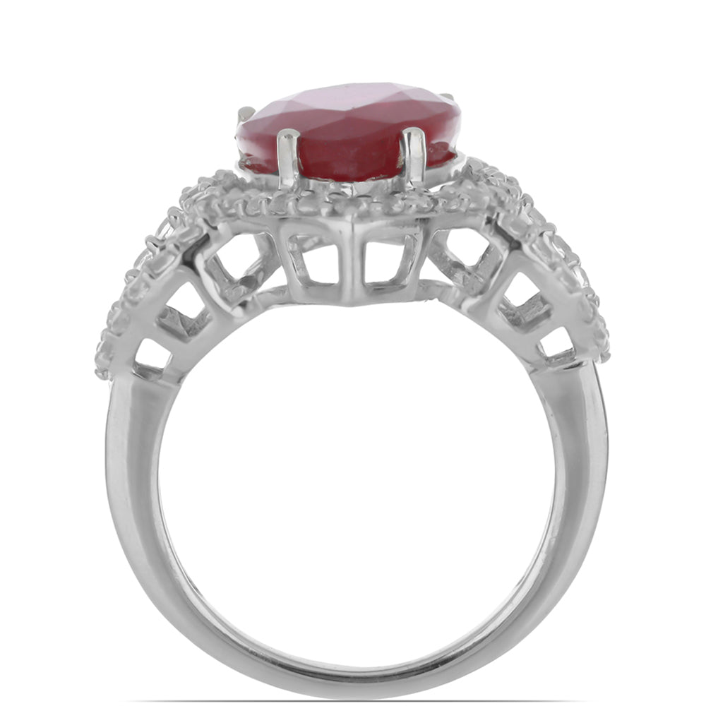 Anillo de Plata con Rubí de Madagascar y Topacio Blanco