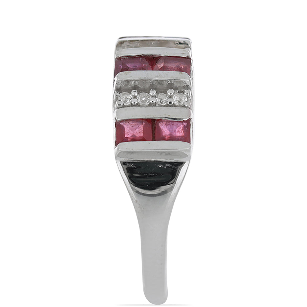 Anillo de Plata con Rubí de Madagascar y Topacio Blanco 4 