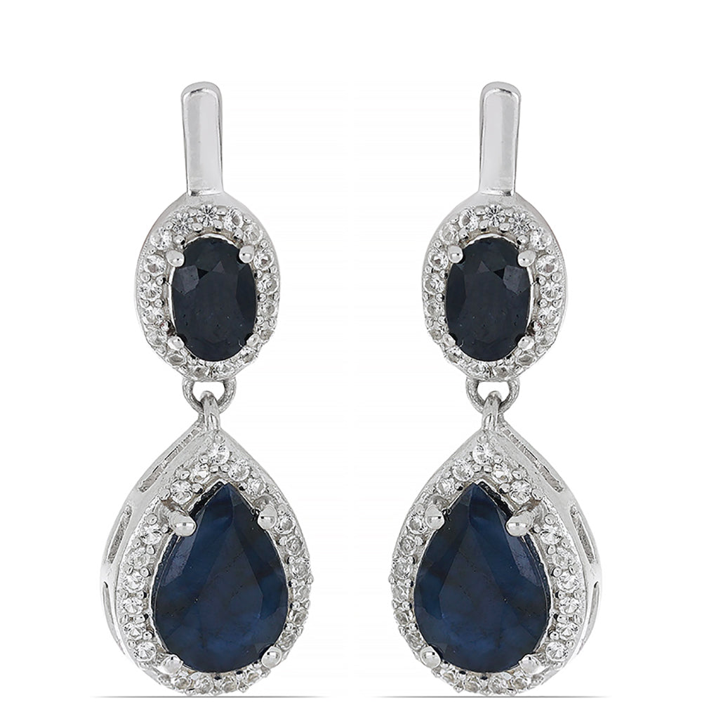 Pendientes de Plata con Zafiro Azul Rosebery y Topacio Blanco