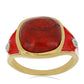 Anillo de Plata Bañada en Oro con Esmalte y Coral de Esponja Roja