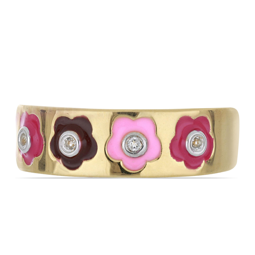Anillo de Plata Bañada en Oro con Esmalte y Topacio Blanco 1 