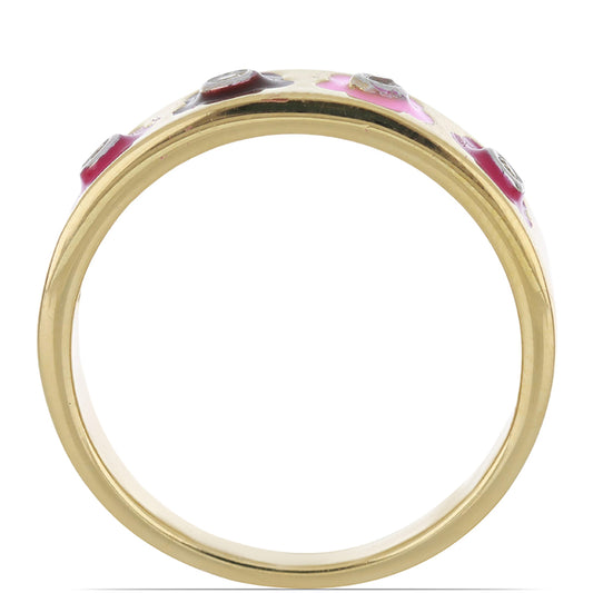Anillo de Plata Bañada en Oro con Esmalte y Topacio Blanco