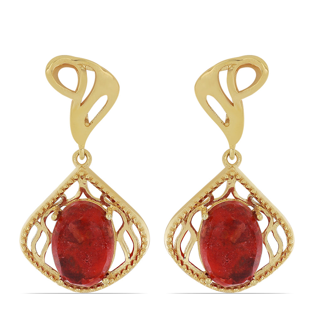 Pendientes de Plata Bañada en Oro con Coral de Esponja Roja