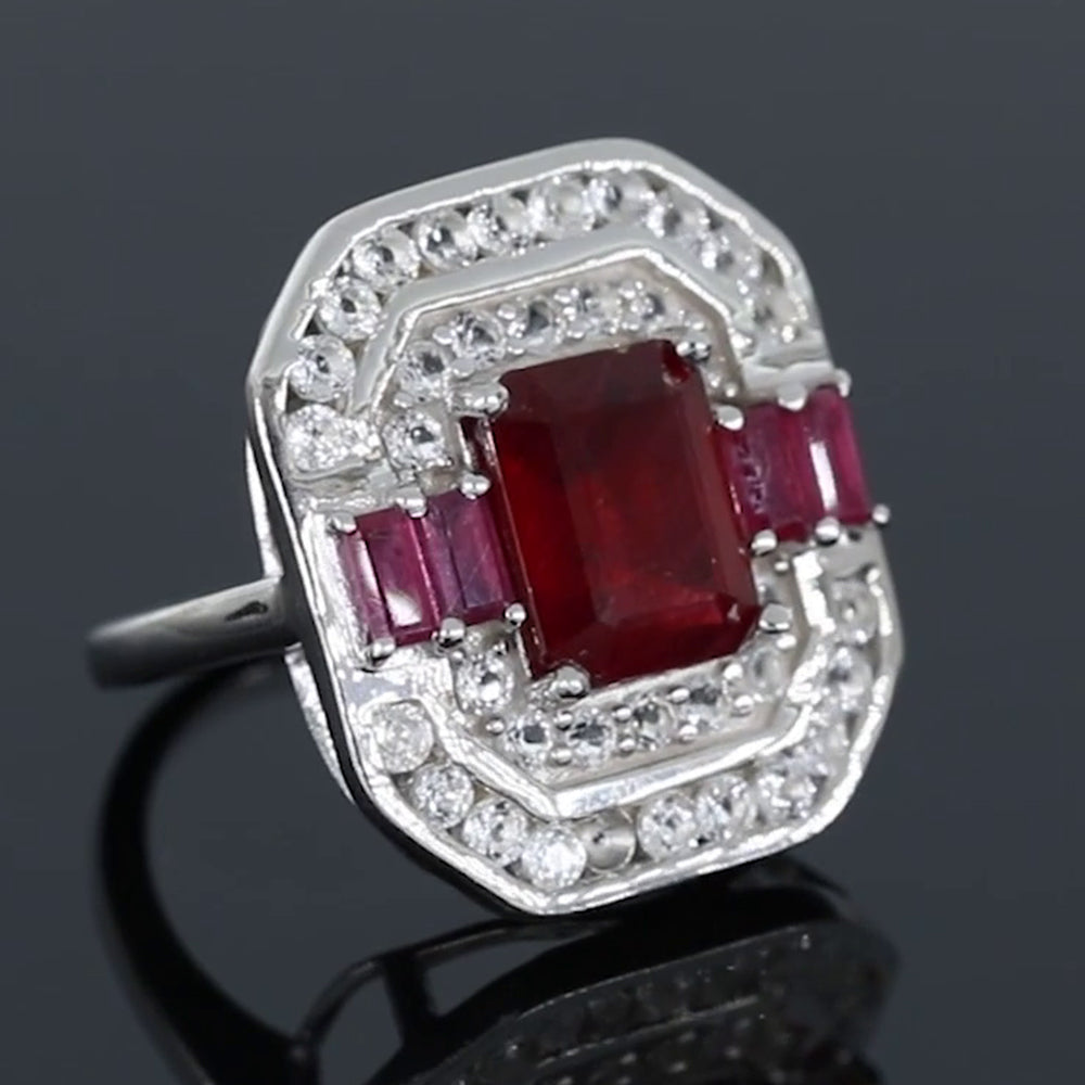 Anillo de Plata con Rubí de Madagascar y Topacio Blanco 2 