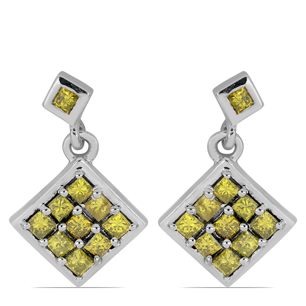 Pendientes de Plata con Diamante Amarillo 1 