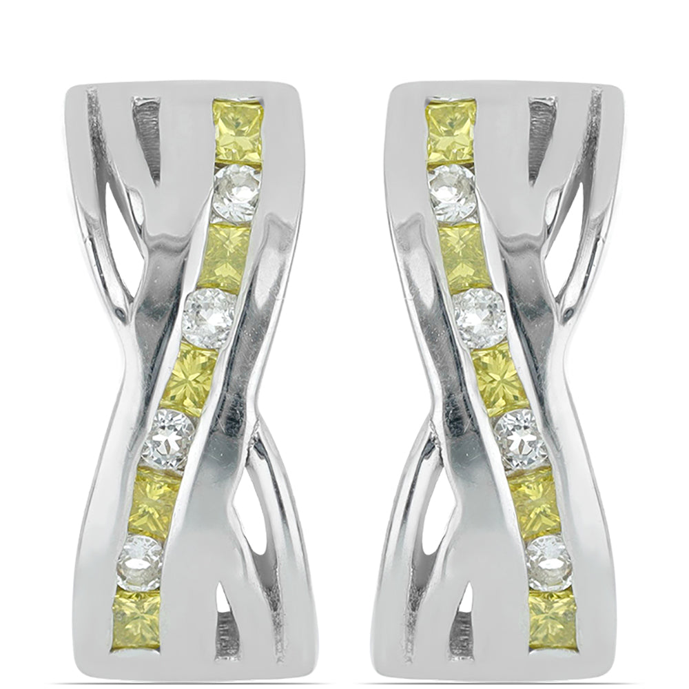 Pendientes de Plata con Diamante Amarillo y Zircón Blanco