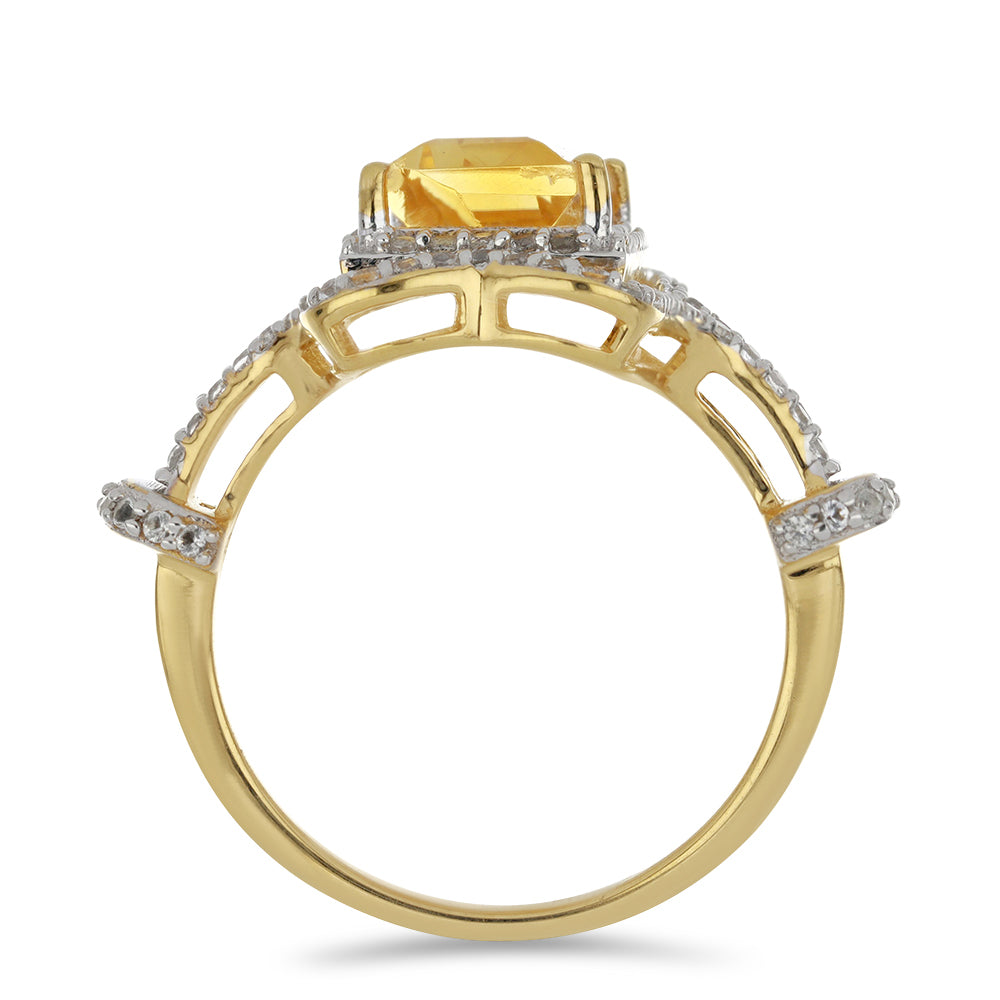 Anillo de Plata Bañada en Oro con Citrino de los Montes Urales y Topacio Blanco 2 