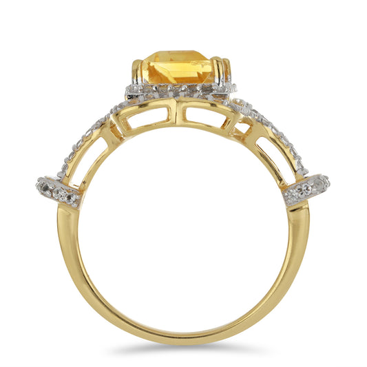 Anillo de Plata Bañada en Oro con Citrino de los Montes Urales y Topacio Blanco