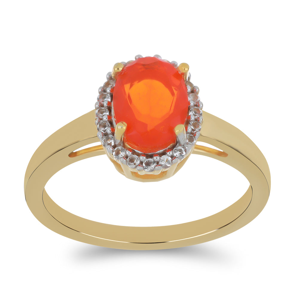 Anillo de Plata Bañada en Oro con Ópalo Naranja de Lega Dembi y Topacio Blanco 3 