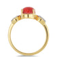 Anillo de Plata Bañada en Oro con Coral de Esponja Roja y Topacio Blanco