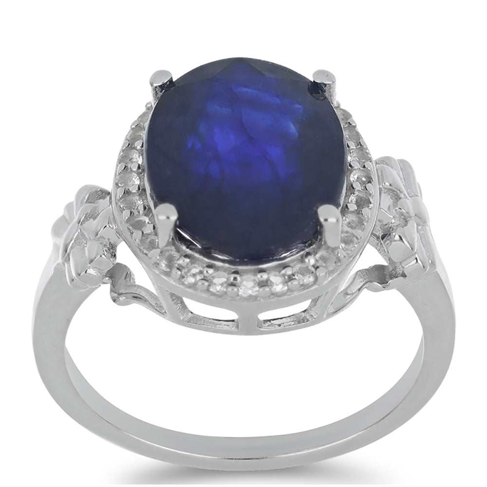 Anillo de Plata con Zafiro Azul Australiano y Topacio Blanco 3 