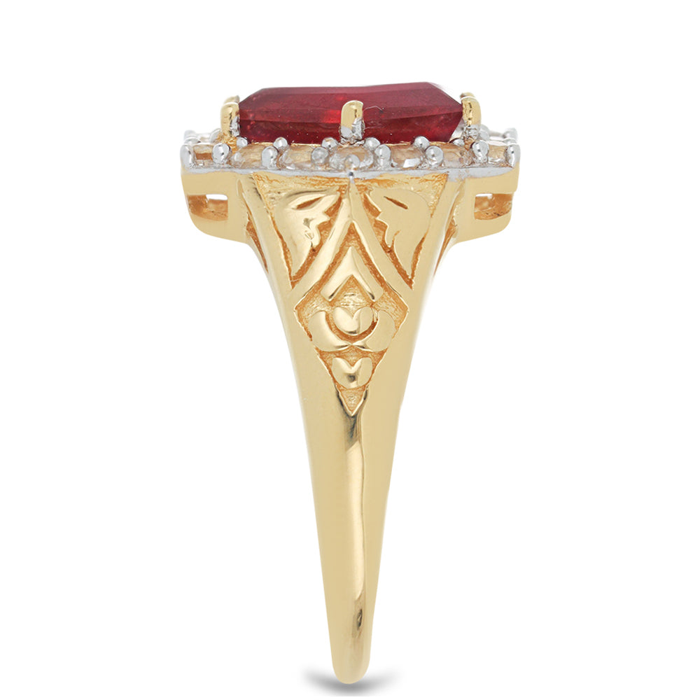 Anillo de Plata Bañada en Oro con Rubí de Madagascar y Topacio Blanco 4 