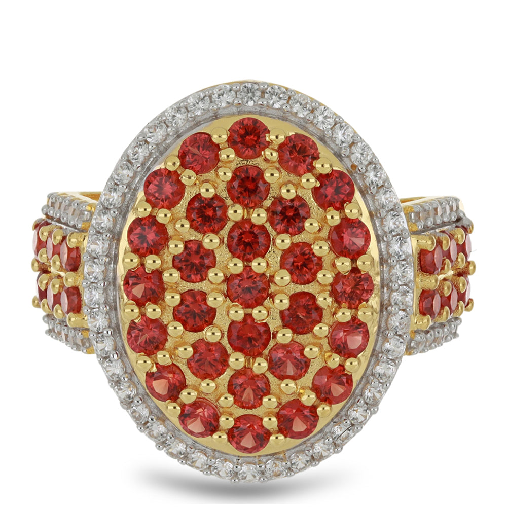 Anillo de Oro 9K con Rosario rojo de zafiro y Zircón blanco natural 1 