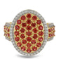 Anillo de Oro 9K con Rosario rojo de zafiro y Zircón blanco natural