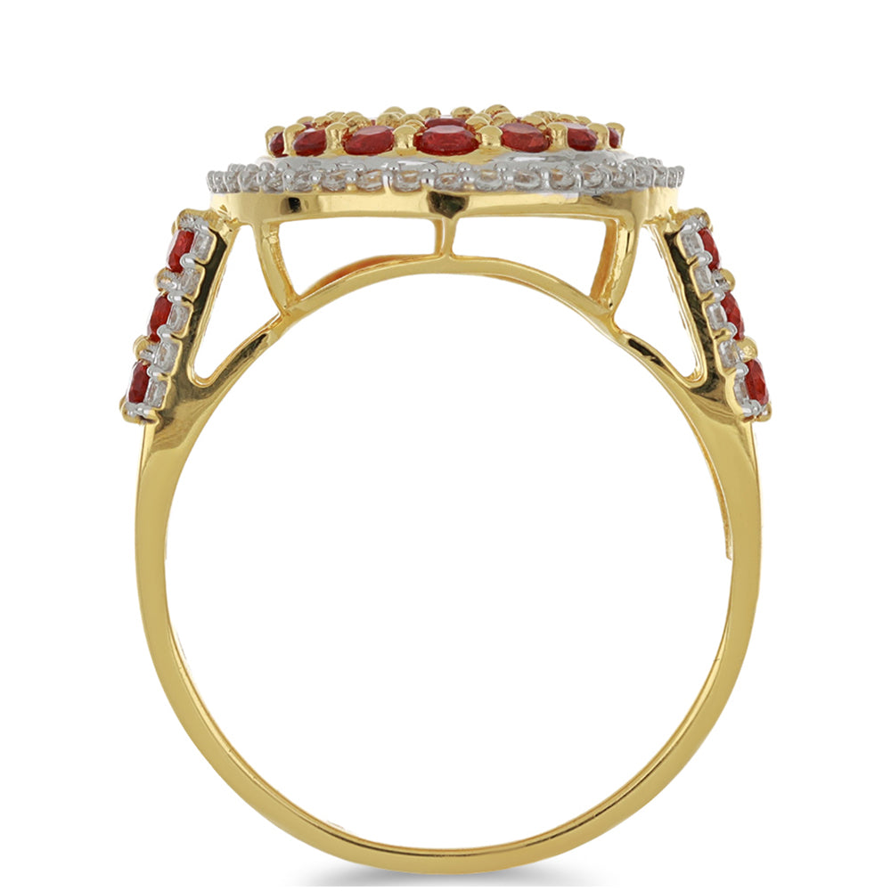 Anillo de Oro 9K con Rosario rojo de zafiro y Zircón blanco natural 2 