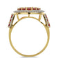 Anillo de Oro 9K con Rosario rojo de zafiro y Zircón blanco natural