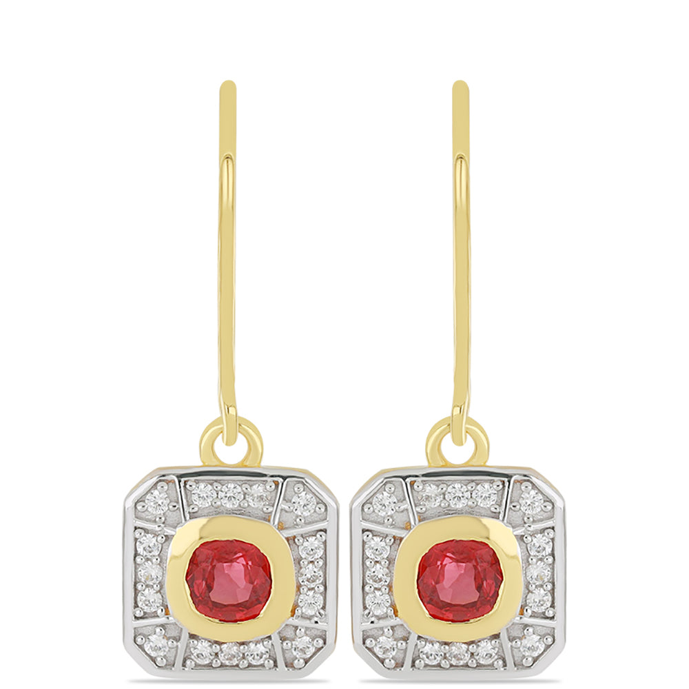 Pendientes de Oro 9K con Rosario rojo de zafiro y Zircón blanco natural