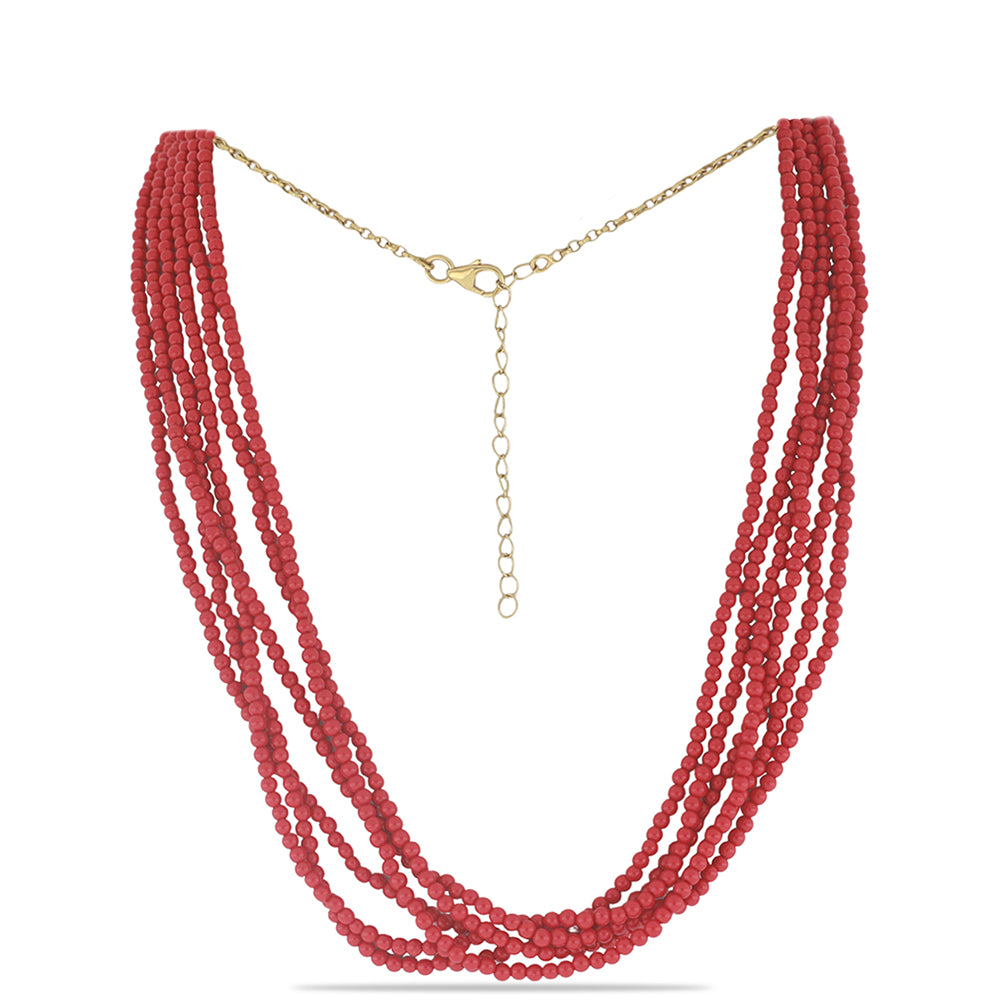 Collar de Plata Bañada en Oro con Coral de Esponja Roja 1 