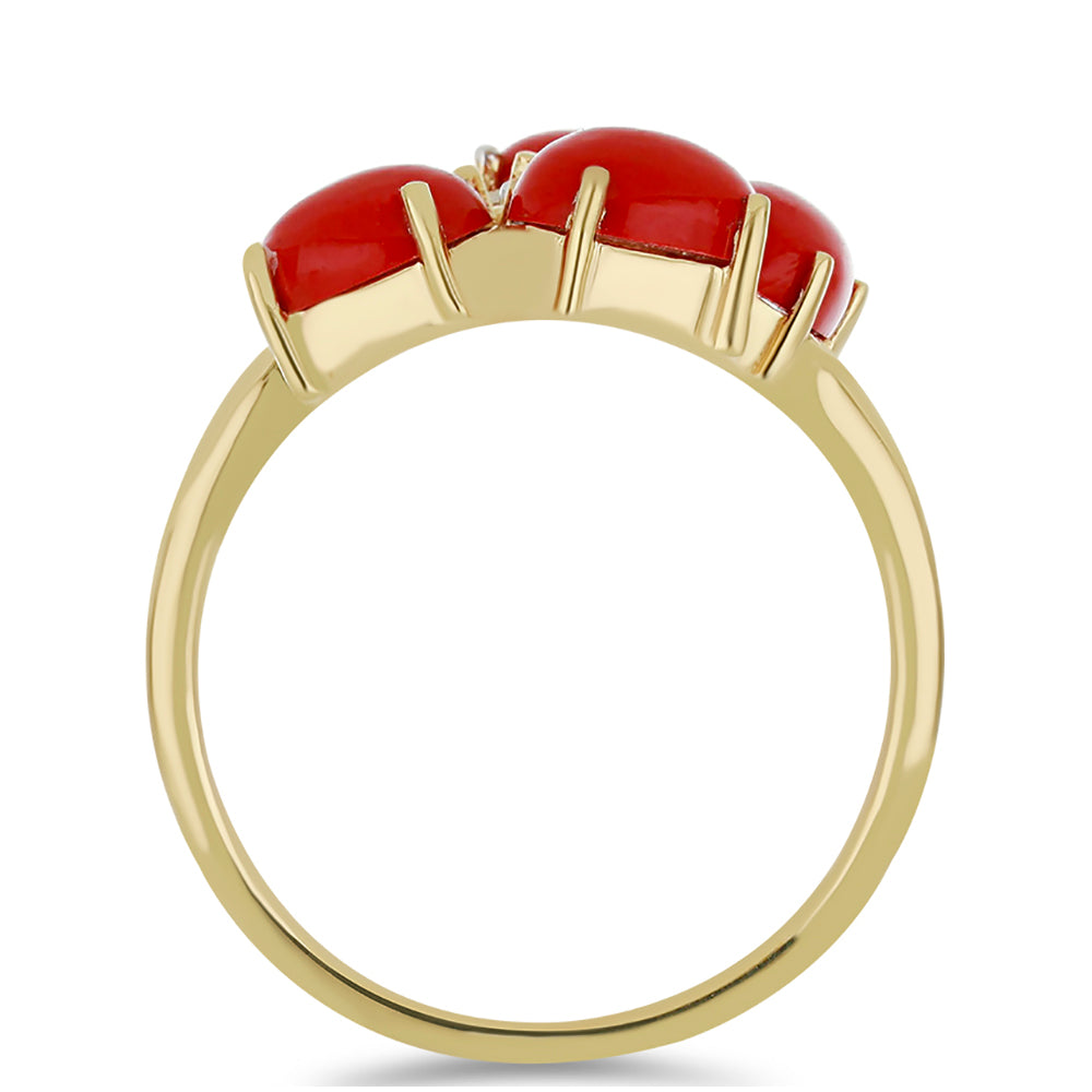 Anillo de Plata Bañada en Oro con Coral de Esponja Roja y Topacio Blanco 2 