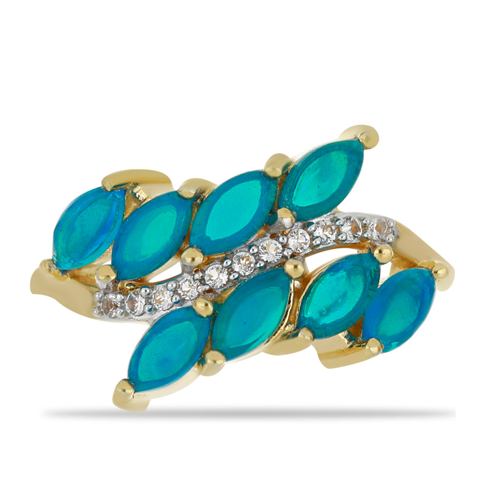 Anillo de Plata Bañada en Oro con Ópalo Azul Paraiba de Etiopía y Topacio Blanco 1 