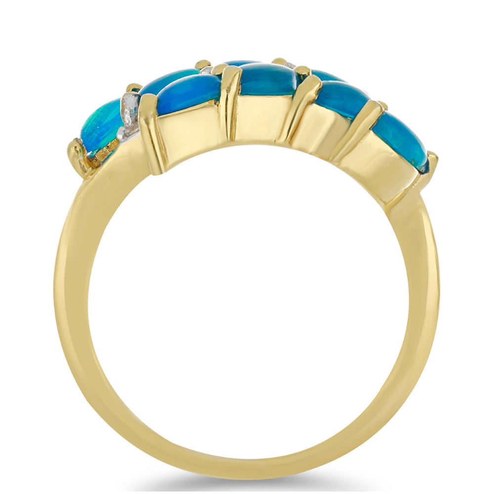 Anillo de Plata Bañada en Oro con Ópalo Azul Paraiba de Etiopía y Topacio Blanco 2 