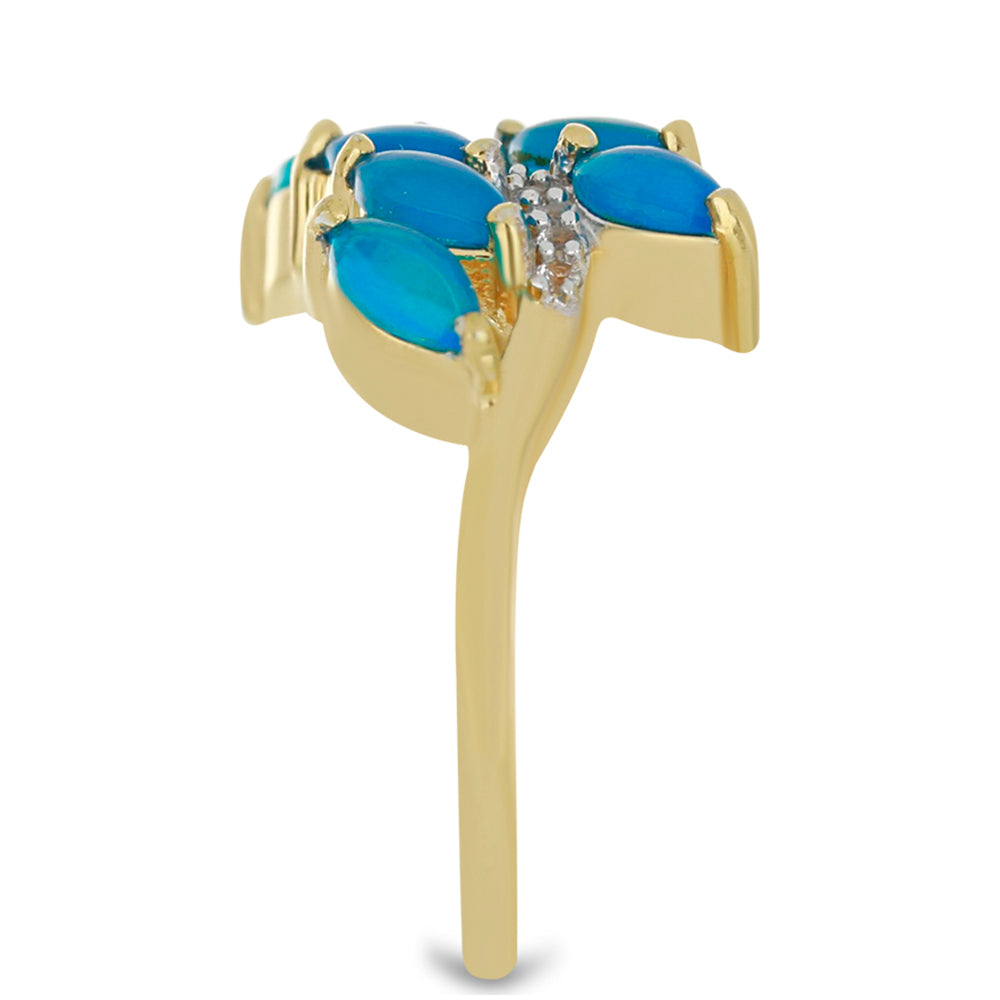 Anillo de Plata Bañada en Oro con Ópalo Azul Paraiba de Etiopía y Topacio Blanco 4 
