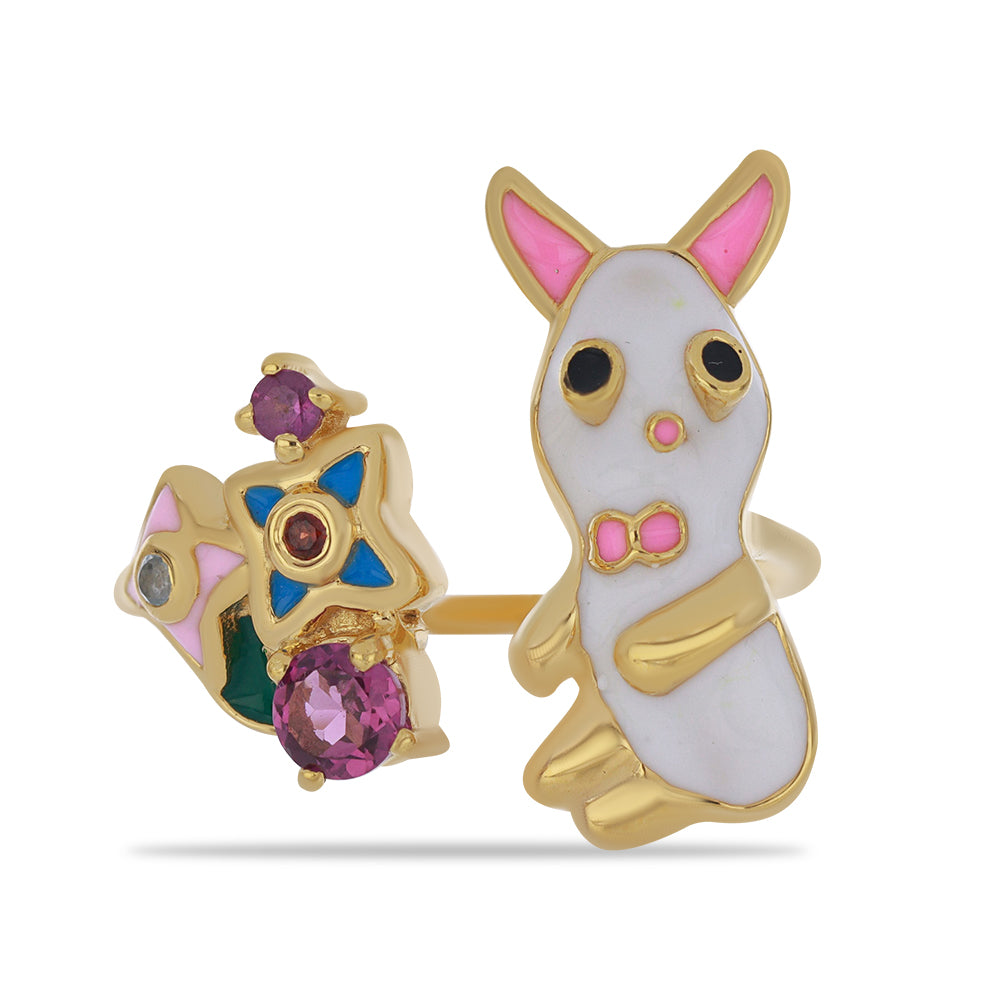Anillo de Plata Bañada en Oro con Esmalte y Granate Barton