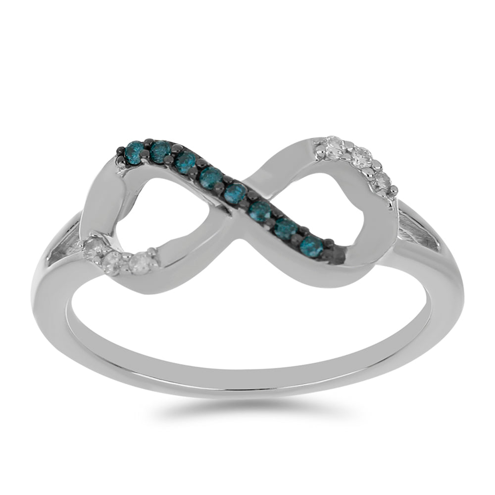 Anillo de Plata con Diamante Azul y Diamante blanco