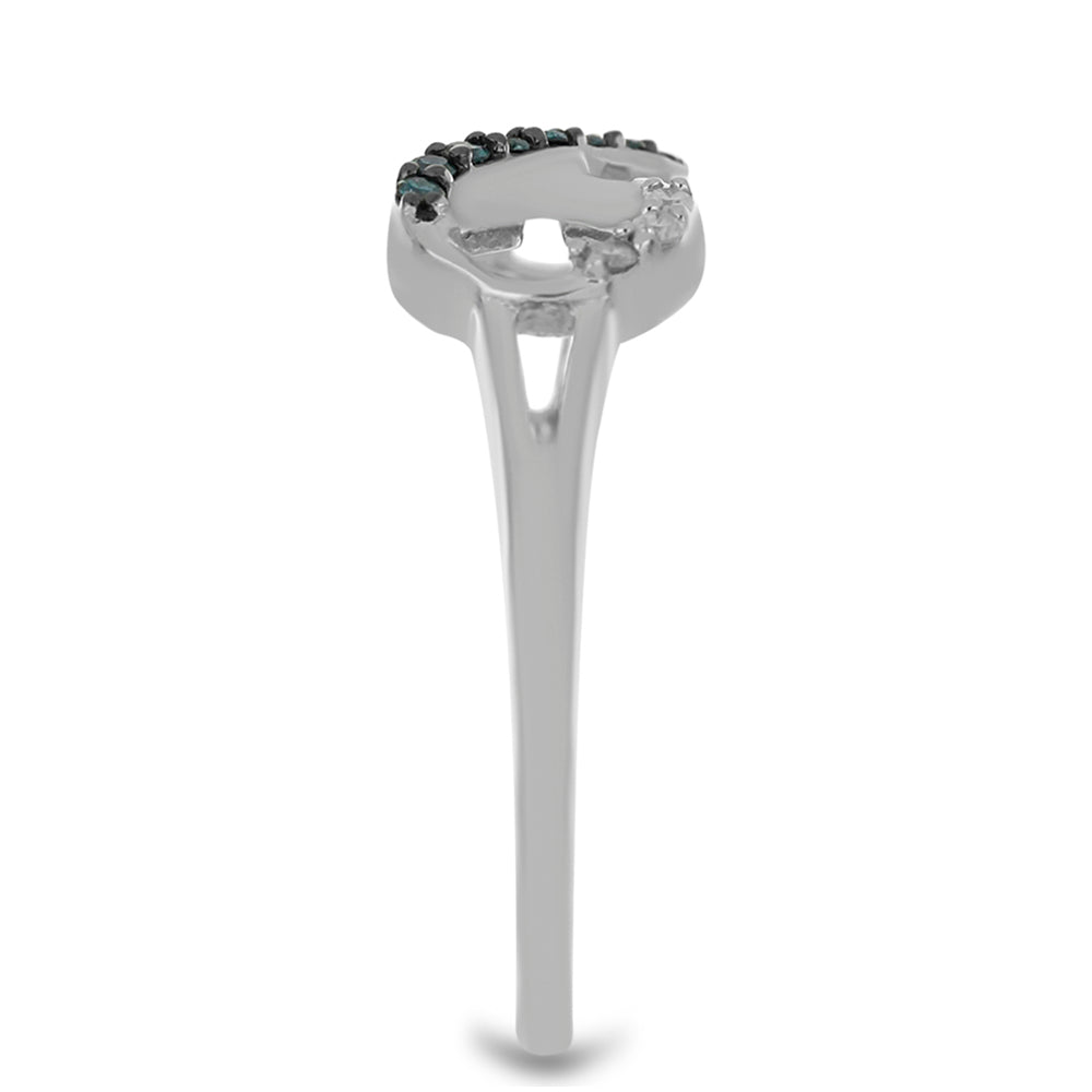 Anillo de Plata con Diamante Azul y Diamante blanco 4 