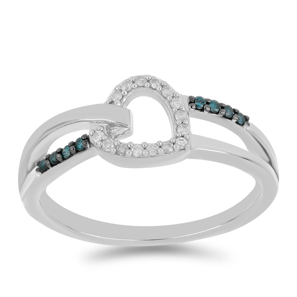 Anillo de Plata con Diamante Azul y Diamante blanco