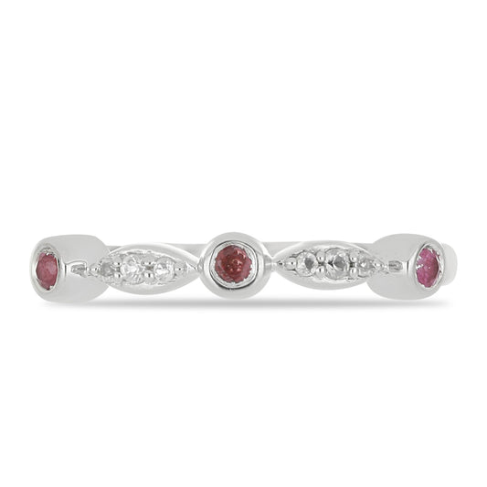 Anillo de Plata con Rubí de Madagascar y Topacio Blanco