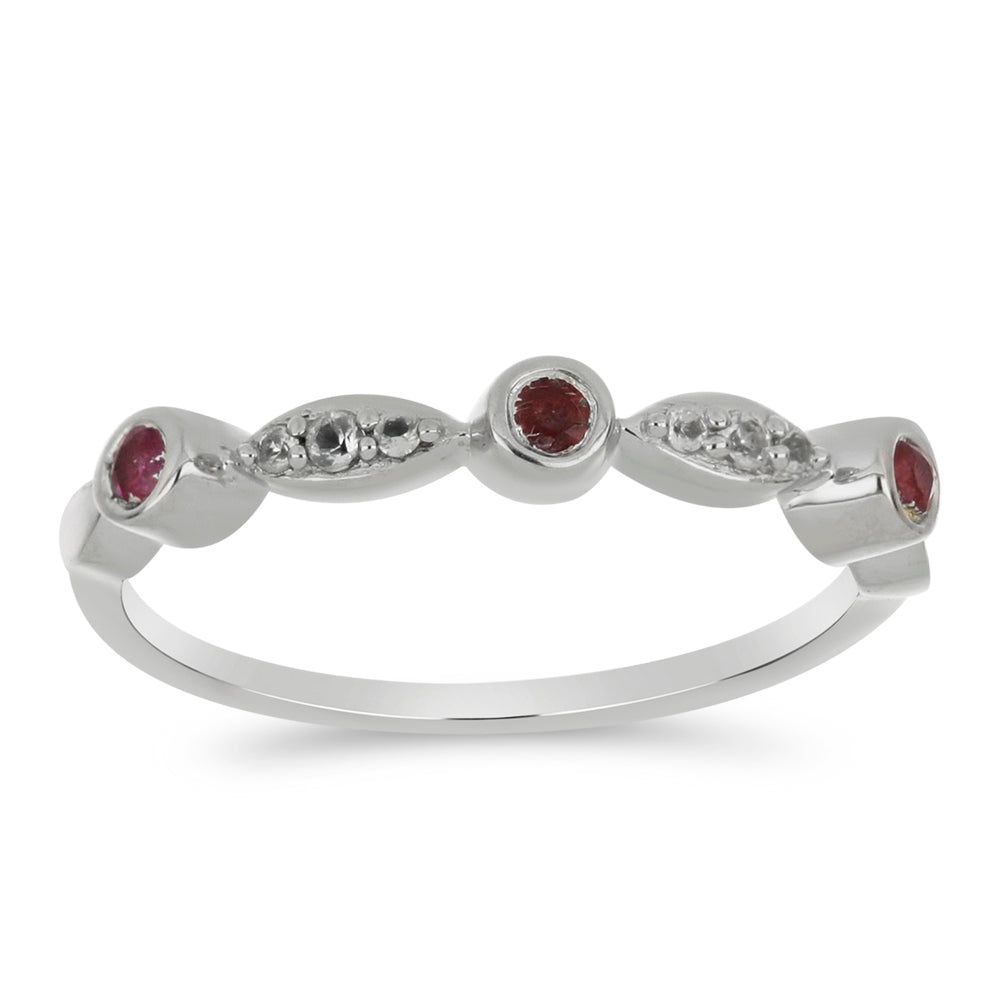 Anillo de Plata con Rubí de Madagascar y Topacio Blanco 3 