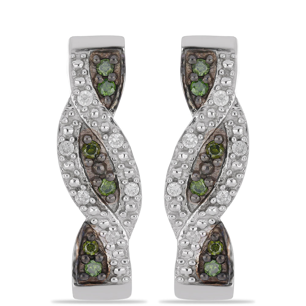 Pendientes de Plata con Diamante Verde y Diamante blanco