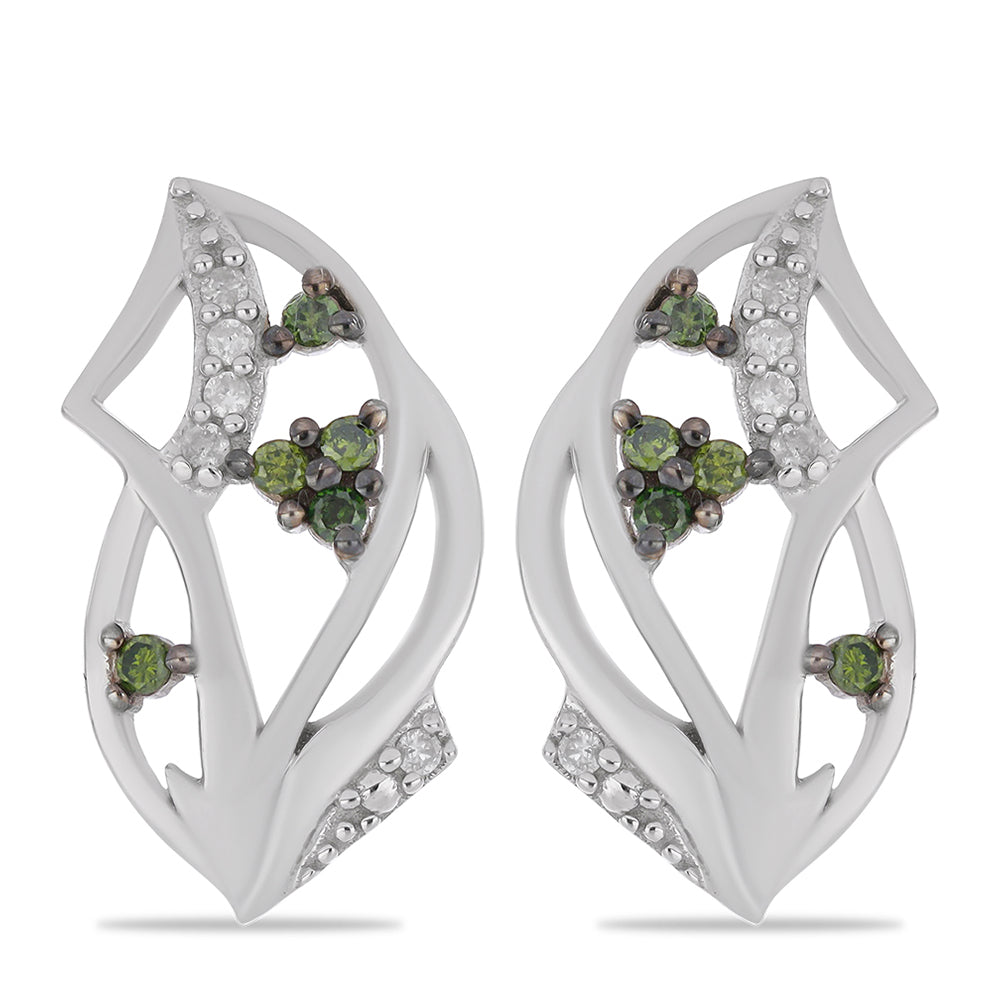 Pendientes de Plata con Diamante Verde y Diamante blanco 1 