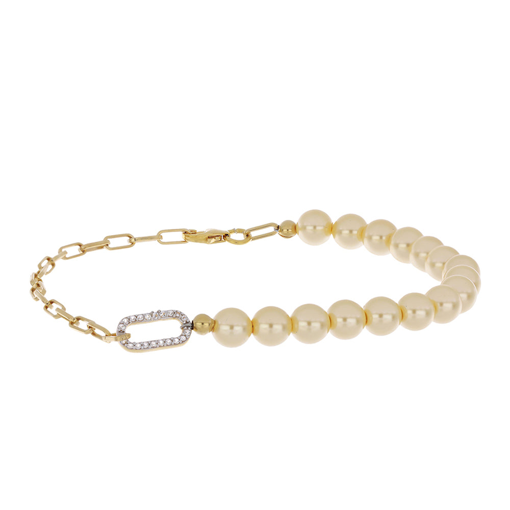 Pulsera de Plata Bañada en Oro con Perla dorada de los Mares del Sur y Topacio Blanco 1 