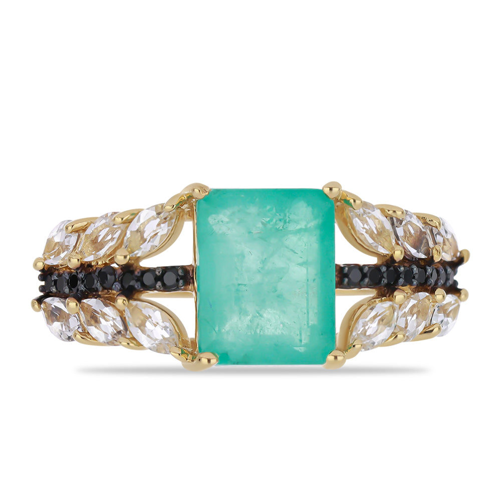 Anillo de Plata Bañada en Oro con Cuarzo Paraiba y Espinela Negra de Badakhshan Gorno 1 