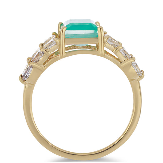 Anillo de Plata Bañada en Oro con Cuarzo Paraiba y Espinela Negra de Badakhshan Gorno