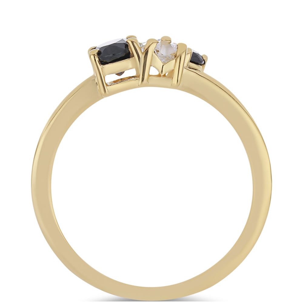 Anillo de Plata Bañada en Oro con Espinela Negra de Badakhshan Gorno y Topacio Blanco 2 