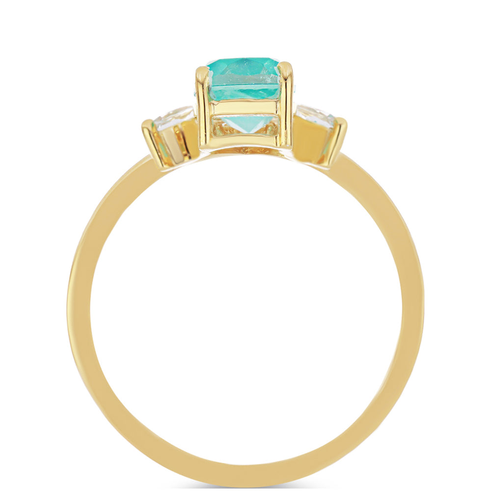Anillo de Plata Bañada en Oro con Cuarzo Paraiba y Topacio Blanco 2 