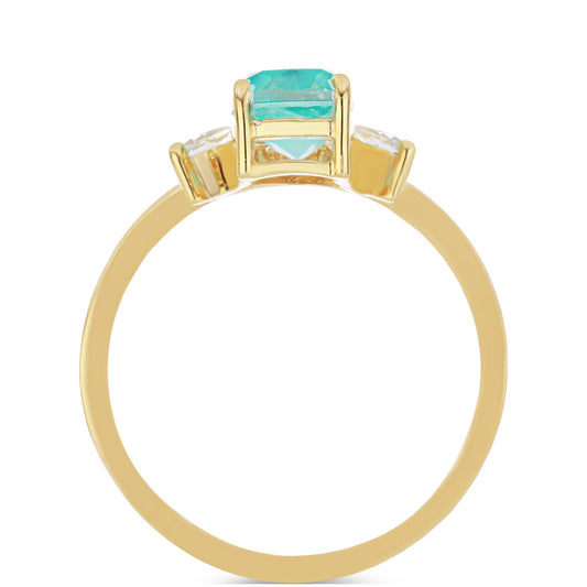Anillo de Plata Bañada en Oro con Cuarzo Paraiba y Topacio Blanco