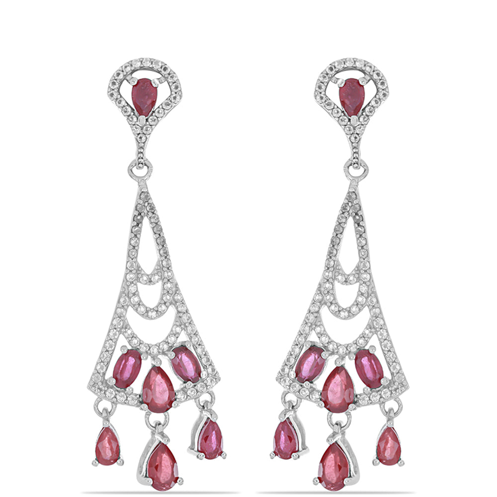Pendientes de Plata con Rubí de Madagascar y Topacio Blanco 1 