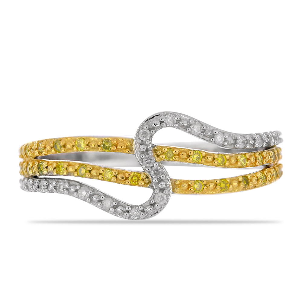 Anillo de Plata Bañada en Oro con Diamante Amarillo y Diamante blanco 1 