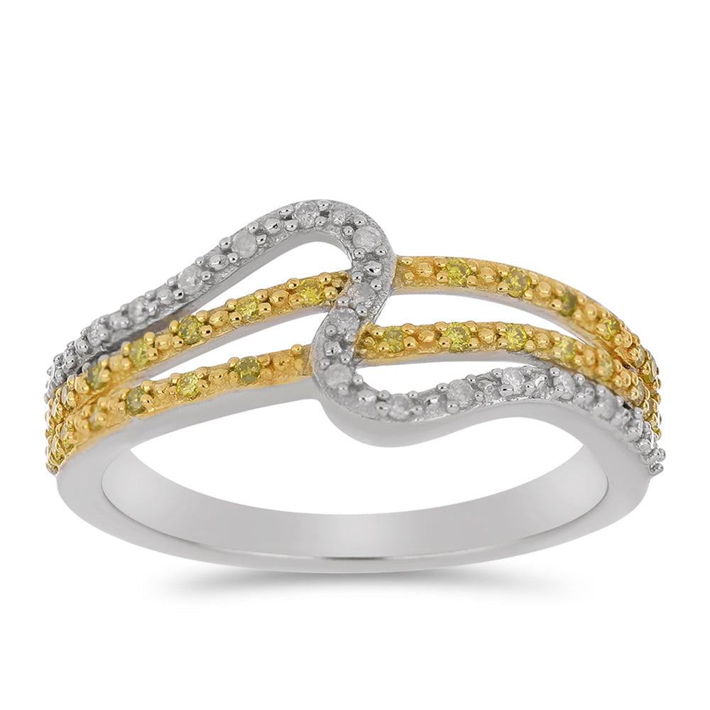 Anillo de Plata Bañada en Oro con Diamante Amarillo y Diamante blanco