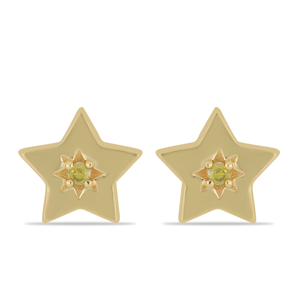 Pendientes de Plata Bañada en Oro con Diamante Amarillo 1 