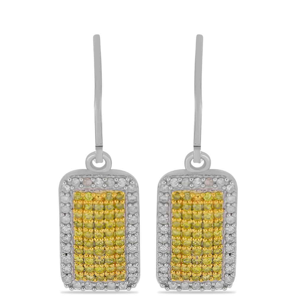 Pendientes de Plata Bañada en Oro con Diamante Amarillo y Diamante blanco