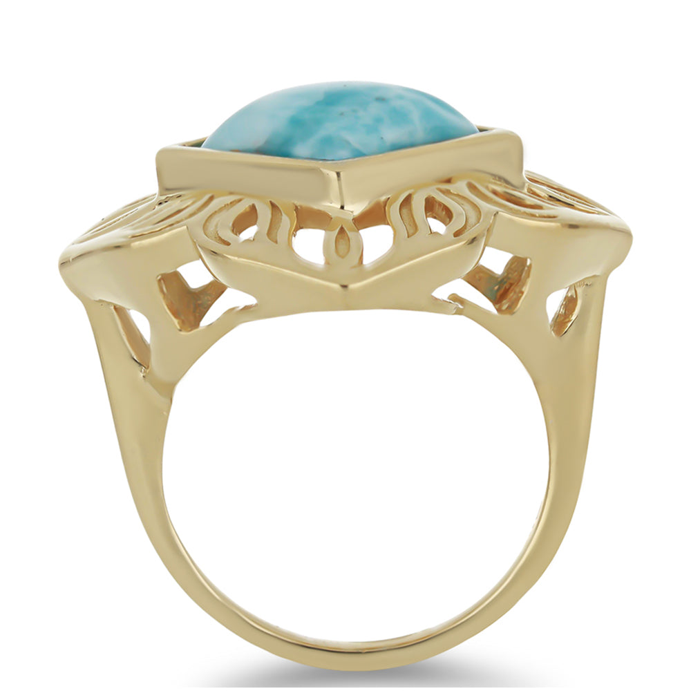 Anillo de Plata Bañada en Oro con Larimar 2 