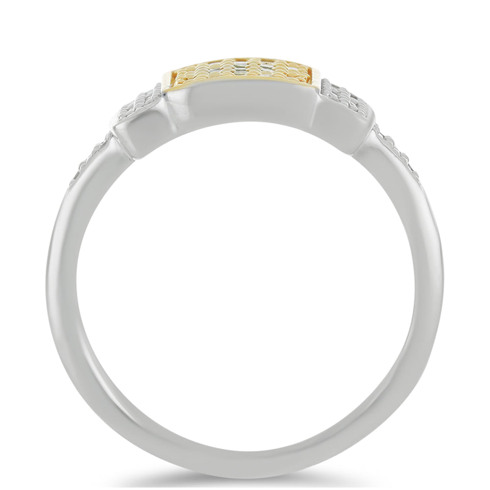 Anillo de Plata Bañada en Oro con Diamante Amarillo y Diamante blanco
