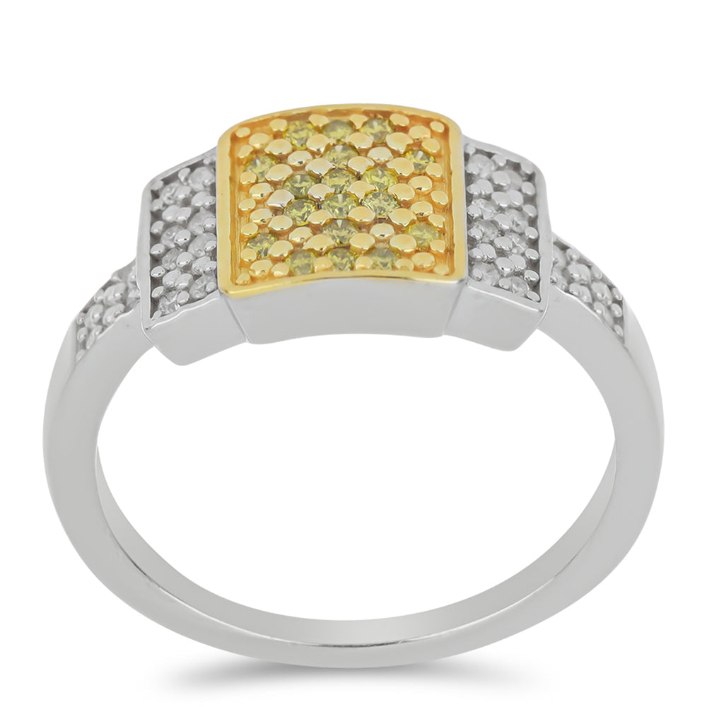 Anillo de Plata Bañada en Oro con Diamante Amarillo y Diamante blanco