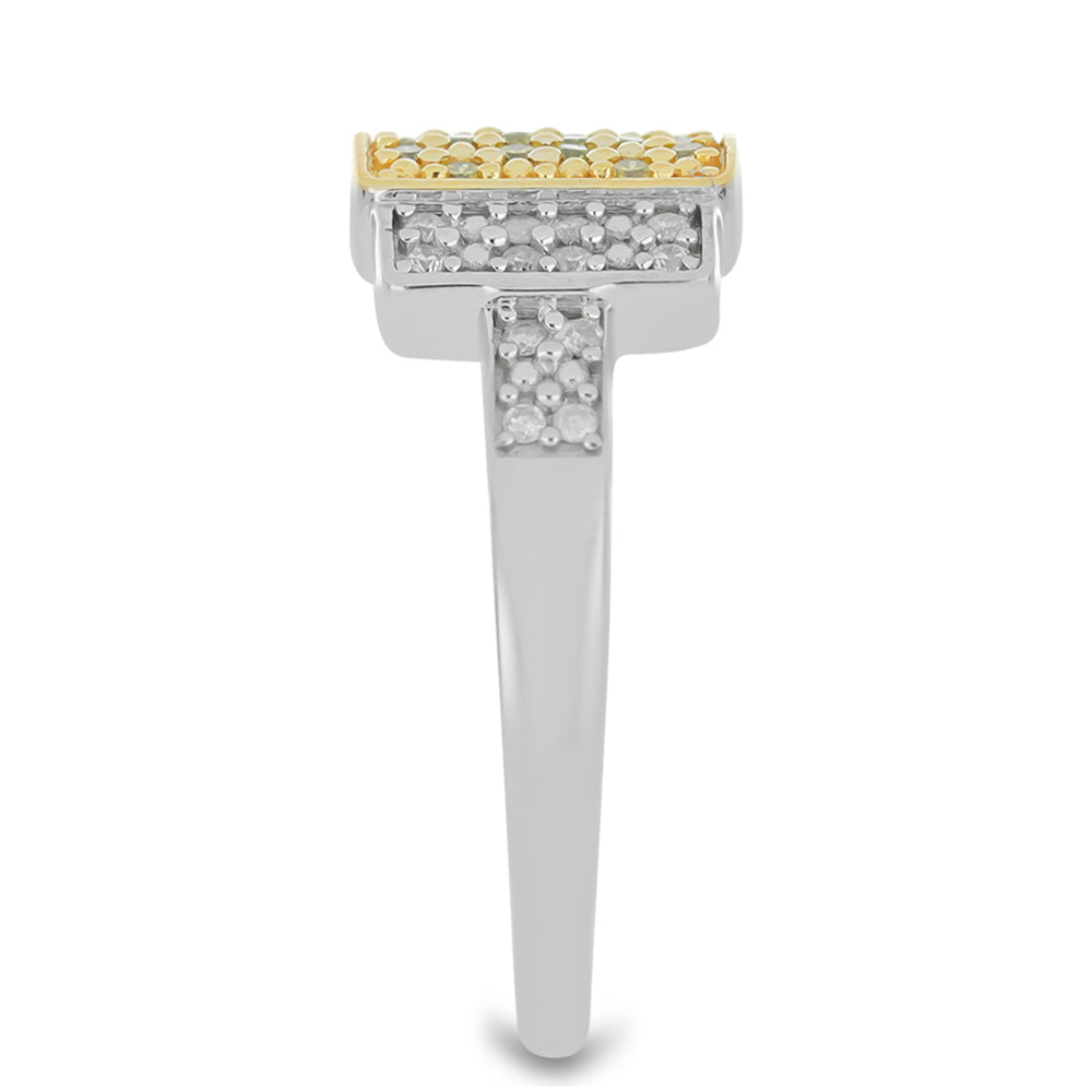 Anillo de Plata Bañada en Oro con Diamante Amarillo y Diamante blanco
